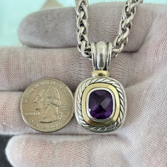David Yurman 925 & 14k Gold XL Albion Pendant Necklace with Amethyst 16" - Picture 7 of 11